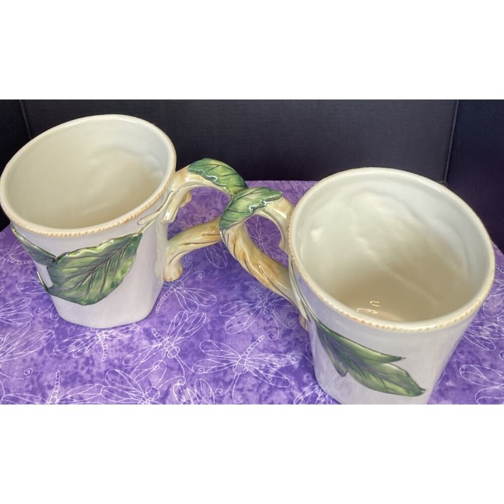 Fitz Floyd Manhattan Garden Mugs 3 Dimensional Leaves Branch Set Of‎ 2 Vintage - Picture 2 of 4